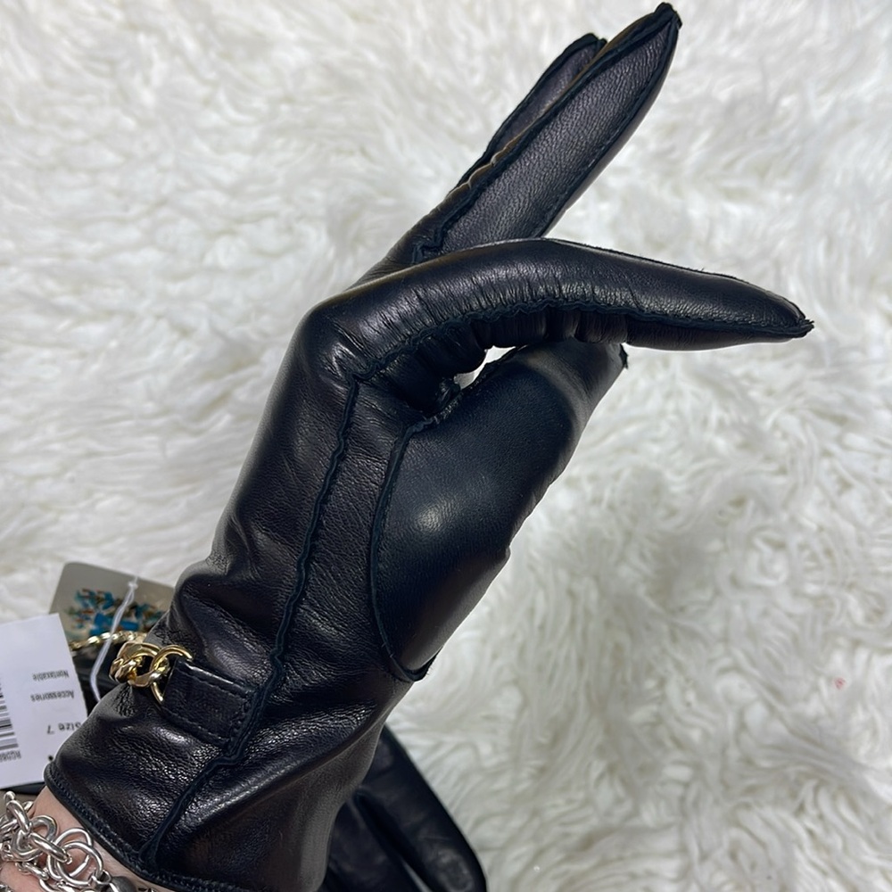 NEW Portolano Black Soft Nappa Leather Gloves with Cashmere Lining - Picture 3 of 9